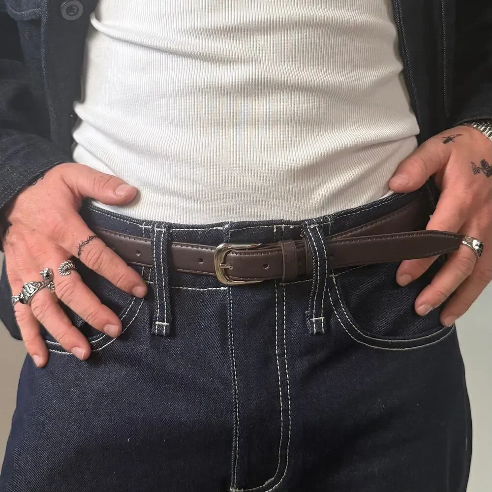 Brown Silver Boho Belt Unisex Adjustable Fit 26–34